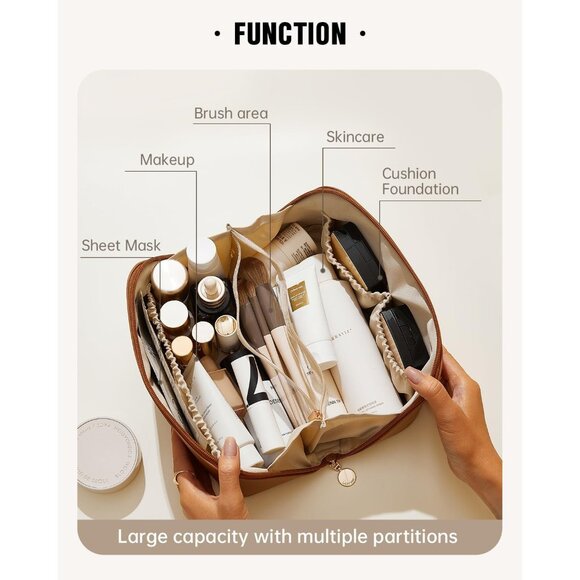 Women AA Brown Large Capacity Cosmetic Travel Makeup Waterproof Portable Bag - Picture 2 of 9